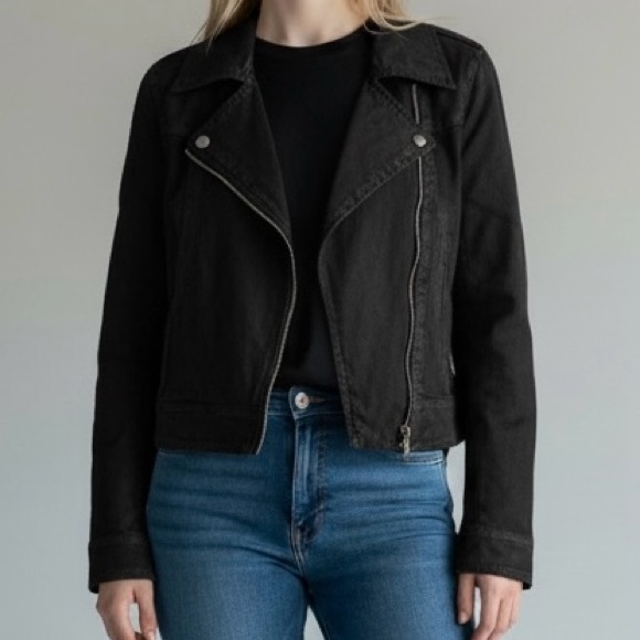 PAIGE Jackets & Blazers - PAIGE size small black denim biker moto jacket zip front jeans